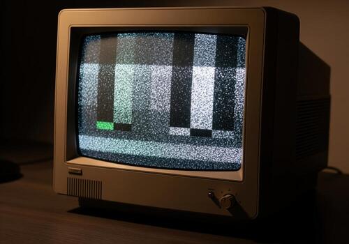 Old school CRT monitor showing classic television static and signal noise photo