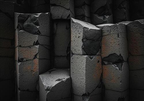 resumen modelo de resistido oscuro gris basalto columnas y agrietado Roca foto