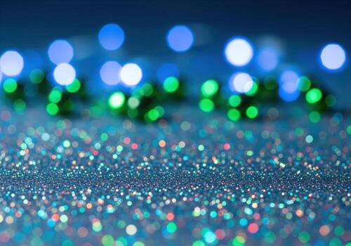 Shimmering blue glitter surface with dynamic cool toned bokeh lights backdrop photo
