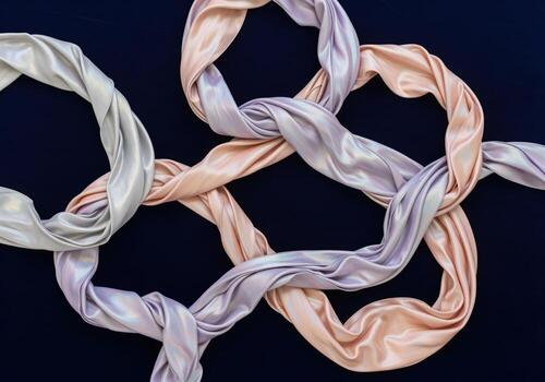 entrelazados reluciente pastel seda textil creando un resumen nudo diseño foto