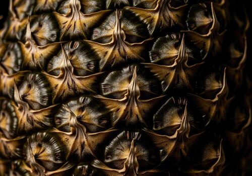 Rough scaled pineapple skin texture close up with intricate patterns photo