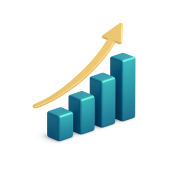 Growing Bar Chart With Increasing Bars and Arrow Representing Business Growth and Progress isolated and transparent background png