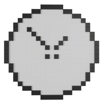 3D render illustration of a black and white pixel clock icon, minimalist digital time concept, modern retro style design for schedule, timer, or technology theme. png