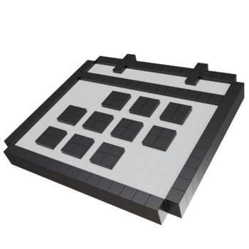 3d rendere illustrazione di un' nero e bianca calendario icona fatto di piazza blocchi, minimalista programma concetto, moderno Data progettista simbolo per tempo gestione. pixel effetto png