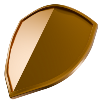 3d render Golden metallic shield emblem with smooth reflective surface and elegant 3D design, symbolizing protection, security png