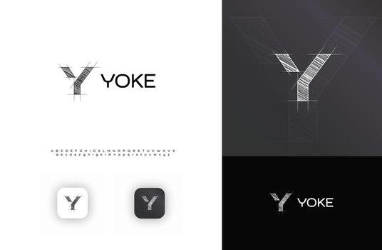 Blueprint Architect Logo, Technical Sketch Architectural LogoType, Grid Letter Y. Building Construct Company Monogram, Real Estate, Architect Engineer Branding with Alphabet Font. Illustration vector