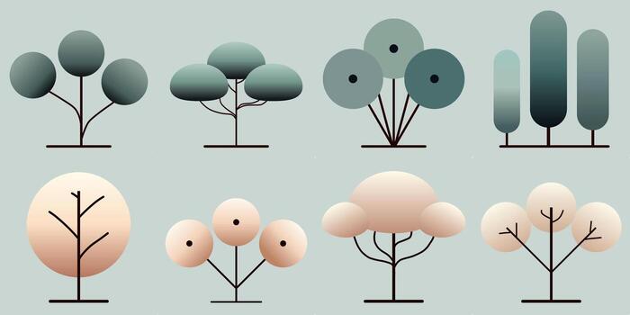 Stylized Abstract Trees with Rounded Shapes and Smooth Color Transitions on Green Background vector