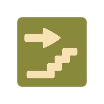 Navigation Icon Showing Right Arrow Leading to Stairway on Olive Square Background vector