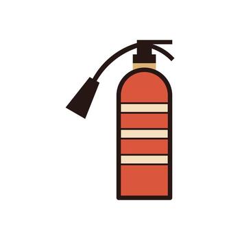Flat Fire Extinguisher Icon Featuring Striped Body and Black Spray Nozzle on White Background vector