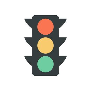 Flat Style Traffic Control Icon Showing Classic Light Signals with Side Visors Isolated on Clean White Background vector