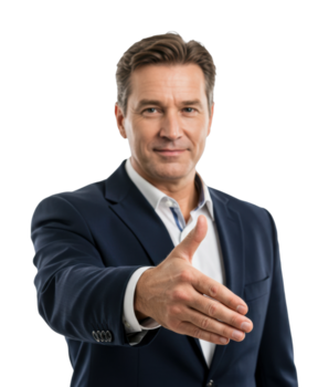 profesional hombre extensión mano para negocio saludo estudio ajuste retrato atención en redes png