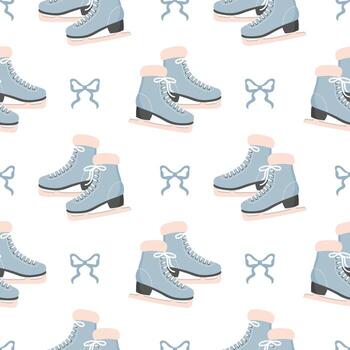 Charming ice skates and bows winter seamless pattern. Coquette ice skates background. vector