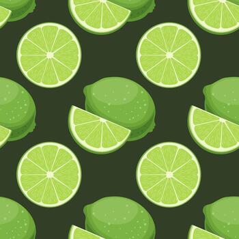 Seamless pattern with limes. Vibrant green limes and slices pattern. Background with citrus fruit. vector