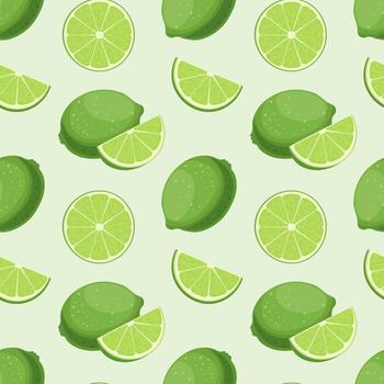 lime pattern with slices and whole limes vector