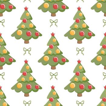 sin costura patrón, vistoso Navidad arboles con Navidad pelotas en un blanco antecedentes. fondo, impresión. vector