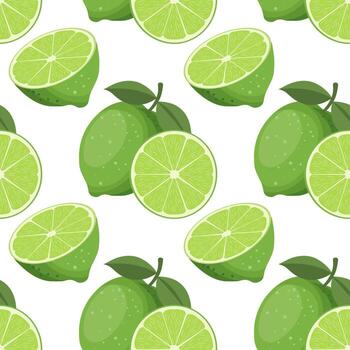 Seamless pattern with limes. Vibrant green limes and slices seamless pattern. Background with citrus fruit. vector