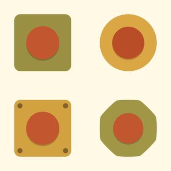 Simple Red Control Buttons with Square, Circle, and Rounded Frame Styles vector