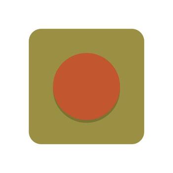 Simple Graphic of Red Circular Button on Olive Square with Rounded Corners in Minimalist Style vector