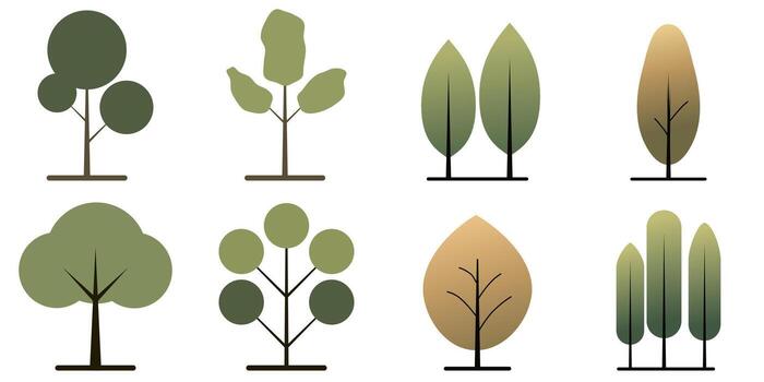Abstract Forest Tree Collection with Clean Lines and Gradient Foliage on White Background vector