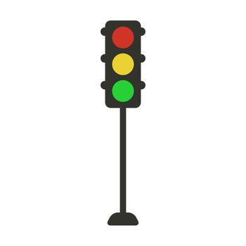 Urban traffic signal with colorful lights on tall post, modern style isolated on white background vector