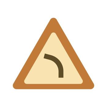 Triangular Left Turn Traffic Warning Symbol in Simple Style for Road Safety vector