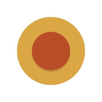Geometric Illustration of Red Circular Button on Yellow Ring Background in Flat Minimalist Style vector