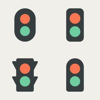 Set of rounded and squared traffic signal shapes with red green indicators, flat icon design on cream background vector