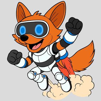 volador zorro animal mecánico robot con jetpack cohete vector