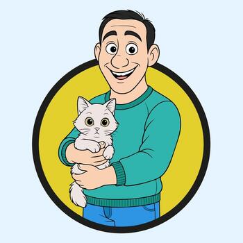 Man with Pet Cat - Kitten vector