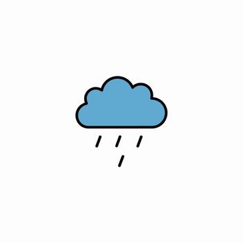 Simple illustration of a blue cloud with falling raindrops on a white background vector