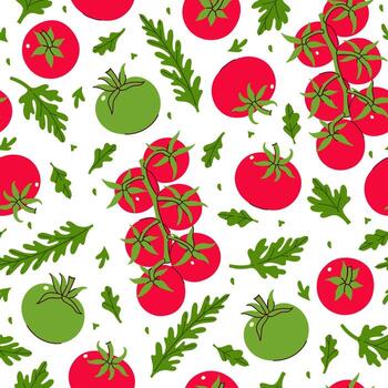 Graphic pattern of tomatoes and arugula vector