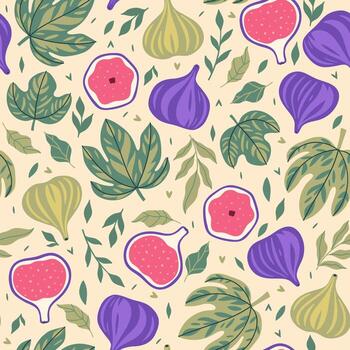 Colorful pattern of figs and leaves vector