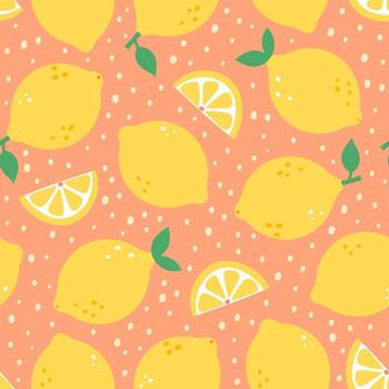 yellow lemons and slices pattern vector