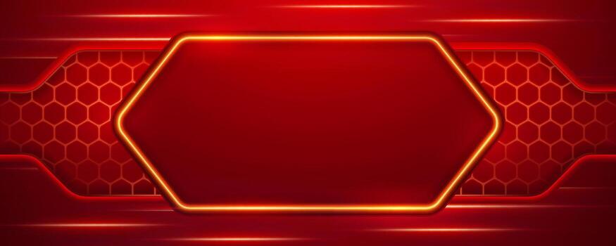 rojo brillante tecnología marco con hexagonal modelo para texto espacio vector