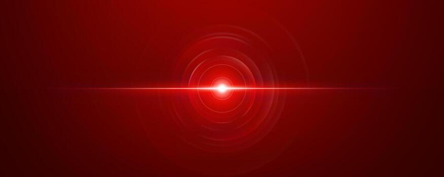 Bright red laser light core with concentric glow rings vector