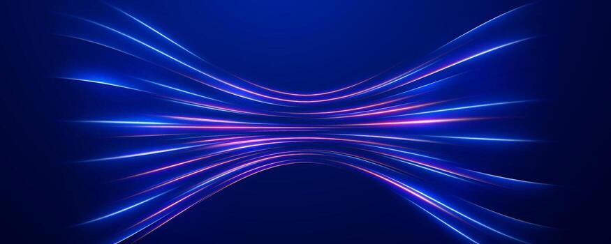 Dynamic blue and red light streaks bending into an X shape vector