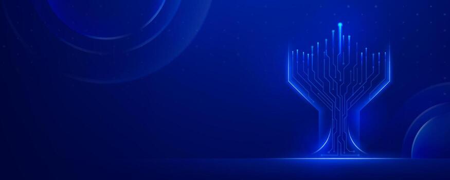 Glowing circuit board pathways forming a futuristic digital tree structure vector