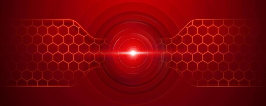 Red glowing technology background with hexagons and a central core vector