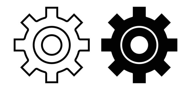 Two Distinct Gear Icons in Black and White for Design and Technology Applications vector