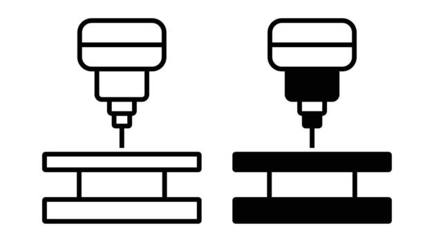 Dual View of a Drill on a Workpiece with Simple Line Drawing Style vector