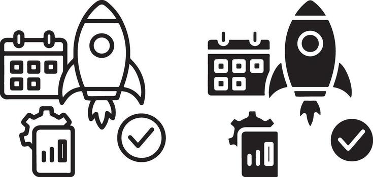proyecto puesta en marcha lanzamiento icono conjunto vector