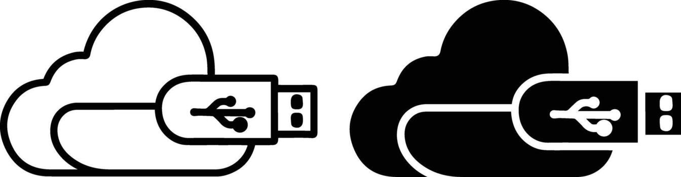 Cloud Storage USB Doodle Icons Set for Data Backup, Digital Technology and File Transfer Design vector
