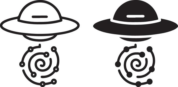 UFO Spaceship Doodle Icons Set for Alien Abduction, Galaxy and Outer Space Sci-Fi Design vector