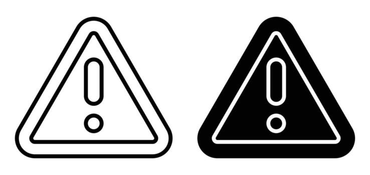 Warning Sign Icon in Black and White Triangle Format with Exclamation Mark vector