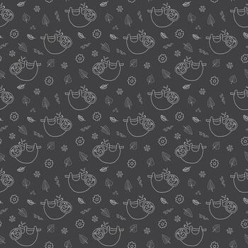 un negro y blanco patrón, con un perezoso y hojas en negro antecedentes vector