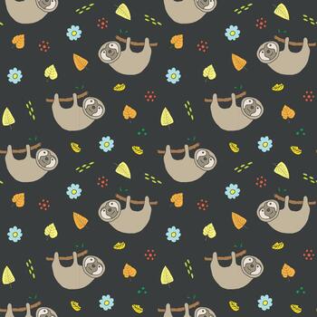 A pattern with a sloth and flowers vector