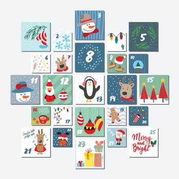 Navidad adviento calendario. elementos y números. invierno Días festivos calendario tarjetas conjunto diseño copo de nieve colocación ilustración vector