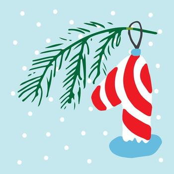 Navidad adviento calendario tarjeta diseño, un Navidad media colgando desde un rama con un rama y un rojo y blanco a rayas media vector