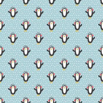 A seamless pattern with penguins and polka dot vector