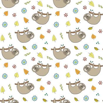 A pattern with a sloth and leaves vector